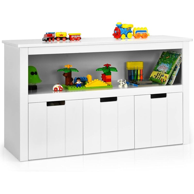 foto del prodotto costway armadio con 3 cassetti, scaffale di legno con ruote e cubi per giocattoli dei bambini, ampio spazio, organizer durevole per salone camera