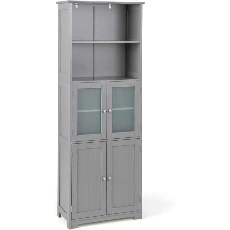 foto del prodotto costway armadio da bagno, mobiletto alto da terra con 2 armadietti e ripiani regolabili, con ante in vetro, mobile portaoggetti multiusi per bagno