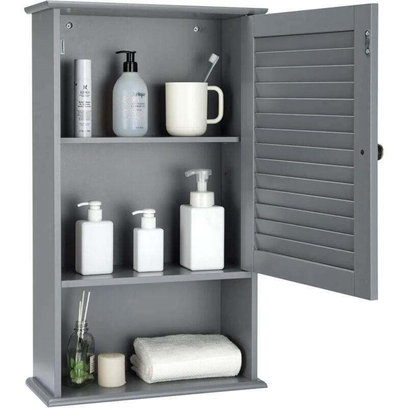 foto del prodotto costway armadio del bagno montato a muro, mensola interna regolabile, struttura in mdf di qualit , pratico e salva spazio, design unico, grigio