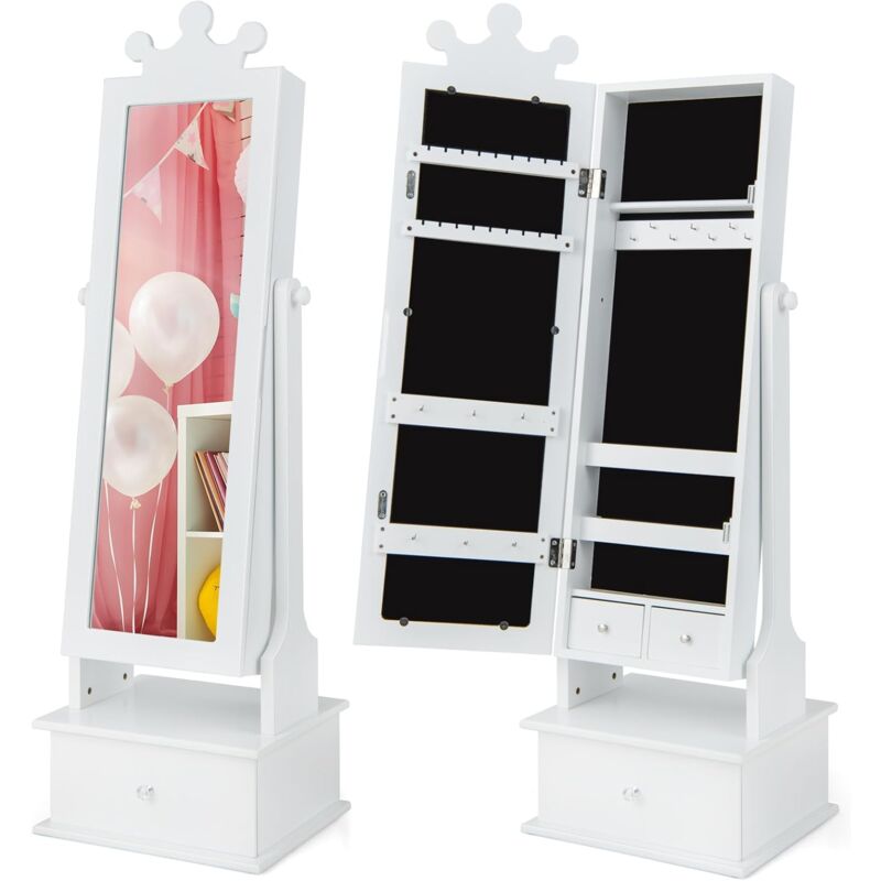 foto del prodotto costway armadio gioielli per bambini con specchio, armadietto portagioie da terra per bambini con 3 cassetti, per bambini 3 anni, ideale per