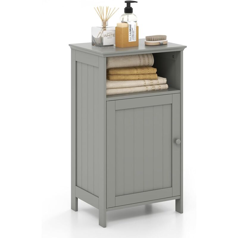 foto del prodotto costway armadio per bagno, mobile multifunzionale con anta singola e mensola regolabile, organizer moderno di legno, tavolino per casa salone