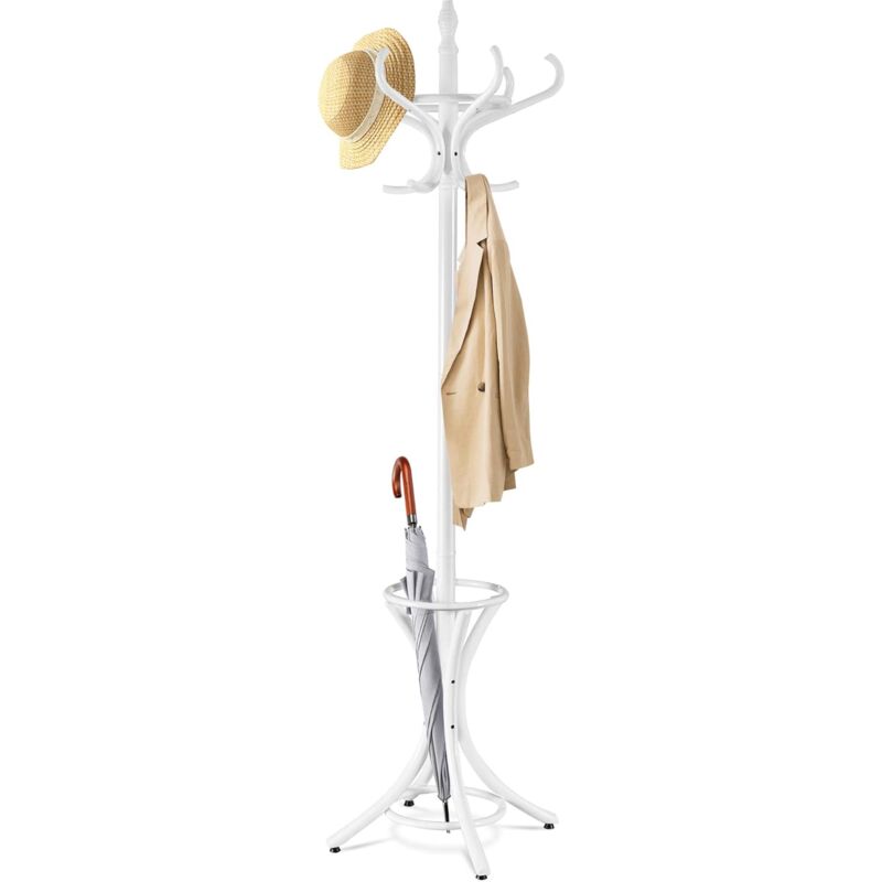foto del prodotto costway attaccapanni da terra appendiabiti a piedi con 12 ganci in legno ecologico, 51 x 51 x 184 cm bianco 