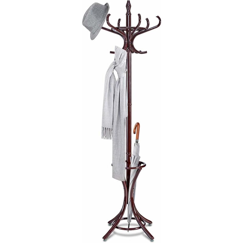 foto del prodotto costway attaccapanni da terra appendiabiti a piedi con 12 ganci in legno ecologico, 51 x 51 x 184 cm marrone 
