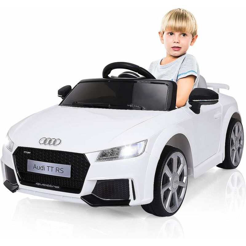 foto del prodotto costway audi 12v auto elettrica per bambini, macchina elettrica con velocit 2,5 5 km ora, con telecomando usb mp3 luci led bianco 