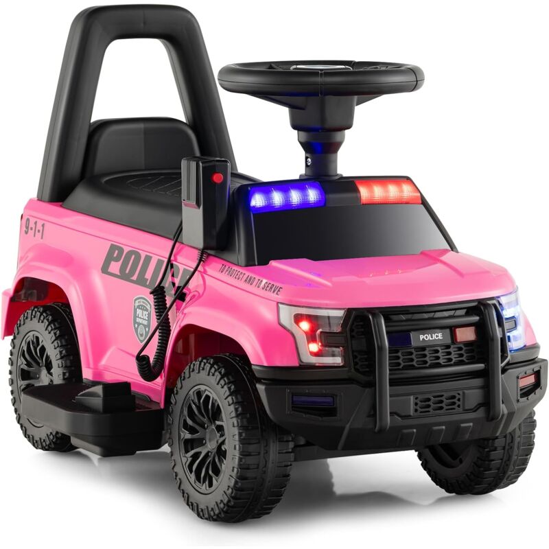 foto del prodotto costway auto elettrica per bambini, auto della polizia giocattolo con clacson luce di avvertimento e suono della sirena, velocit 3 km h, per