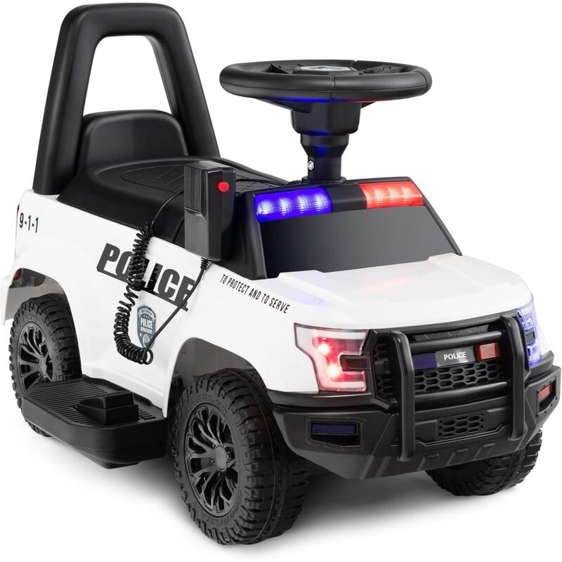 foto del prodotto costway auto elettrica per bambini, auto della polizia giocattolo con clacson luce di avvertimento e suono della sirena, velocit 3 km h, per