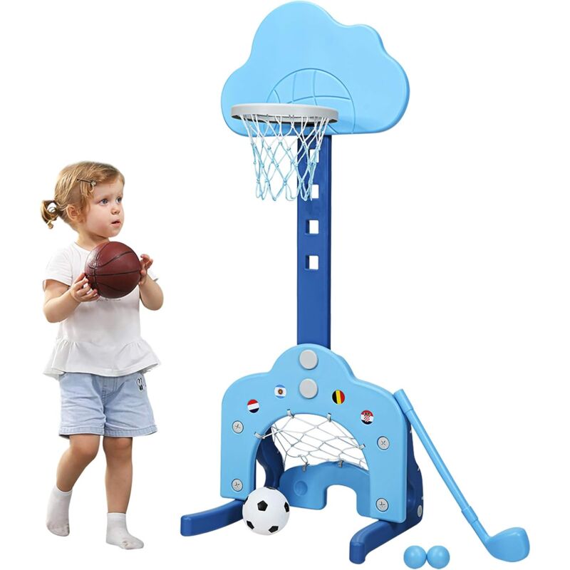 foto del prodotto costway basket per bambini centro attivit multifunzione palla canestro, calcio e golf, mazza da golf e palle incluese, per bambini, altezza