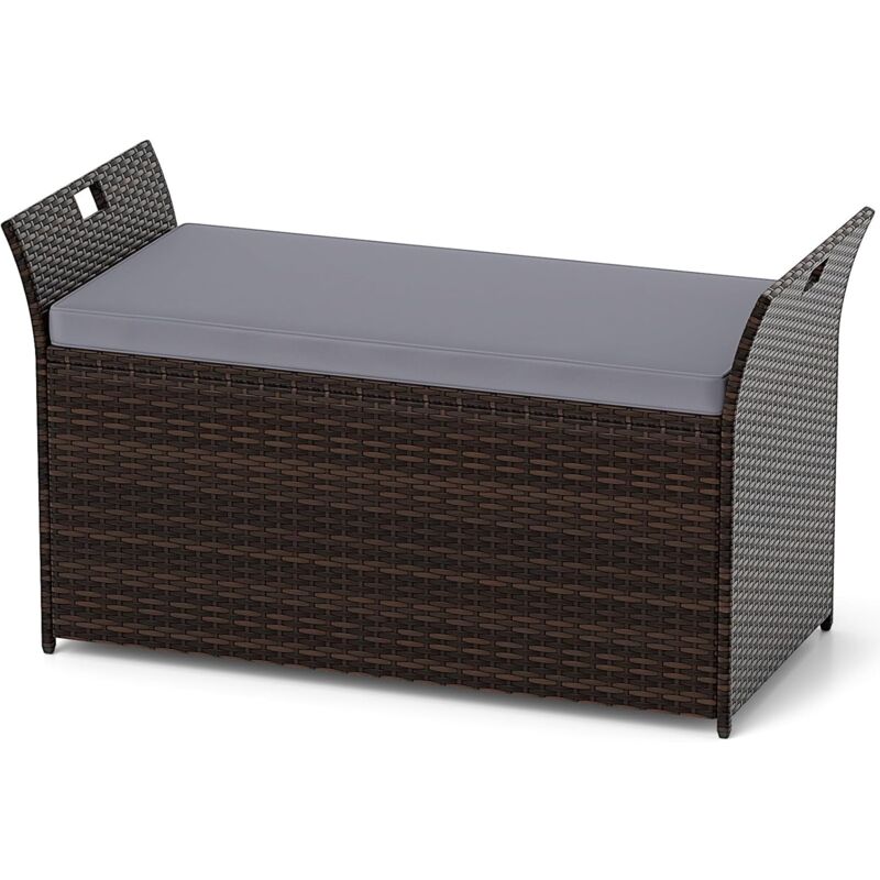 foto del prodotto costway baule da giardino 260 l in rattan pe, cassapanca contenitore da esterno con cuscino e maniglie laterali, per interni e esterni, 125 x 56 x