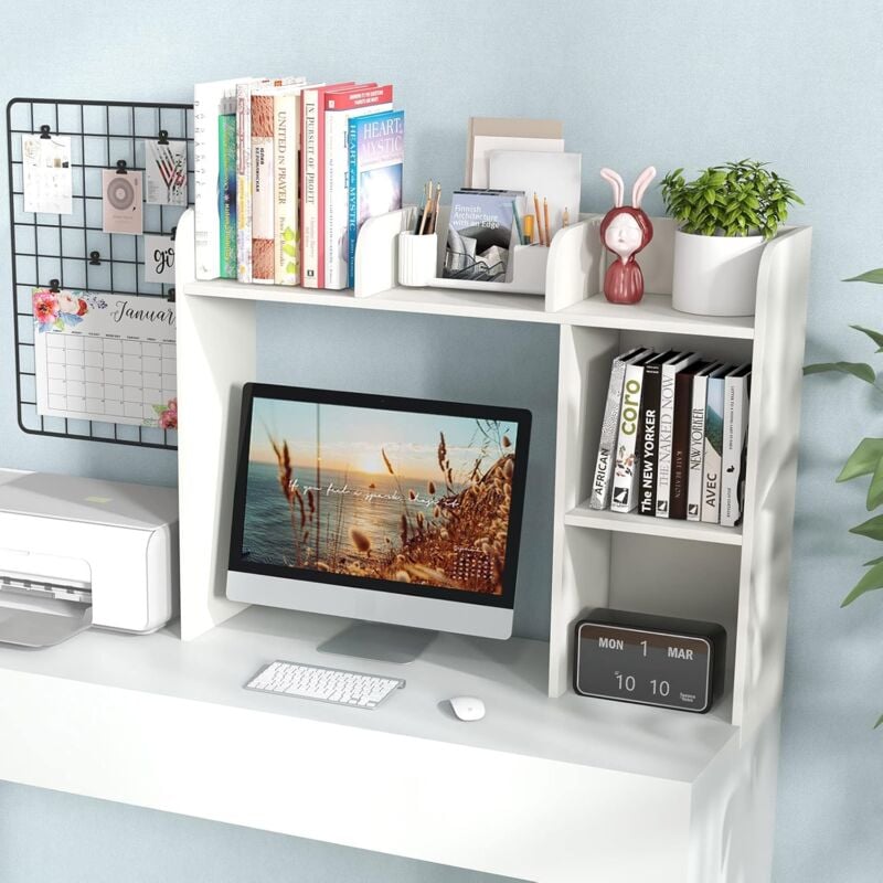 foto del prodotto costway biblioth que, tagere poser sur meuble avec 5 compartiments pour cran 27, biblioth que sur bureau avec 2 kits anti basculement, 94 x 25 x