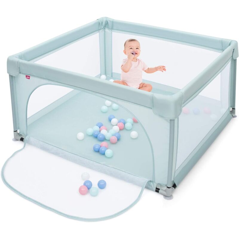 foto del prodotto costway box per bambini, centro attivit portatile con cancelli di sicurezza, recinto resistente con ventose antiscivolo e pareti a rete