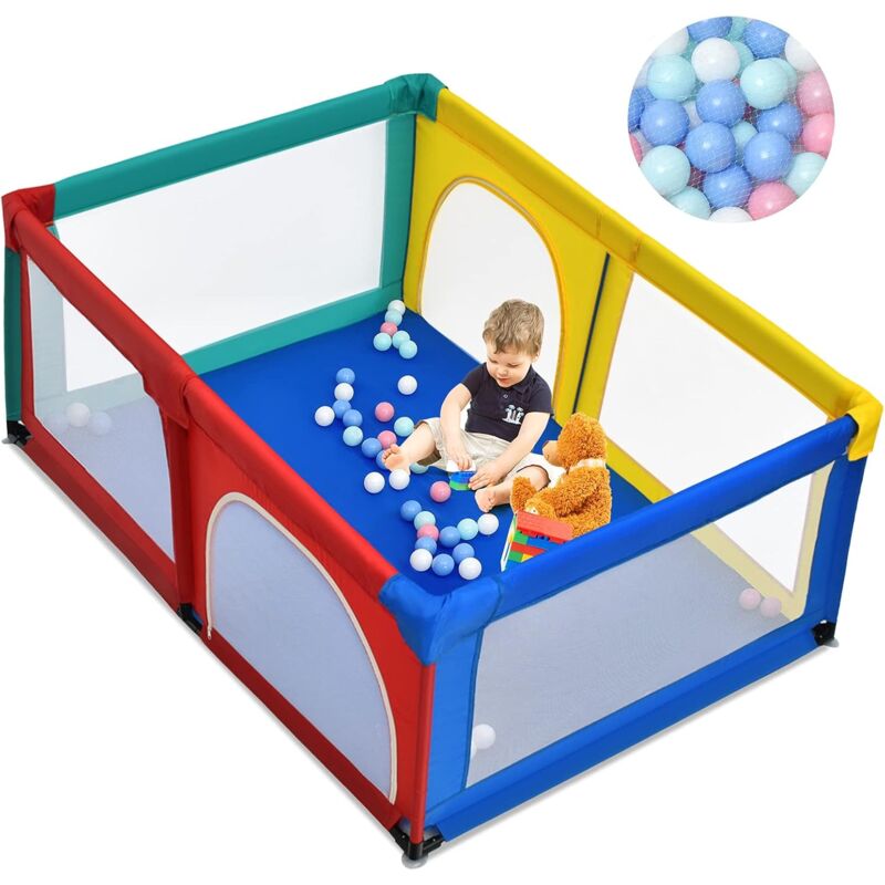 foto del prodotto costway box per bambini, centro attivit portatile e sicuro per bambini, box colorato con cancello, recinto extra per interno ed esterno con rete