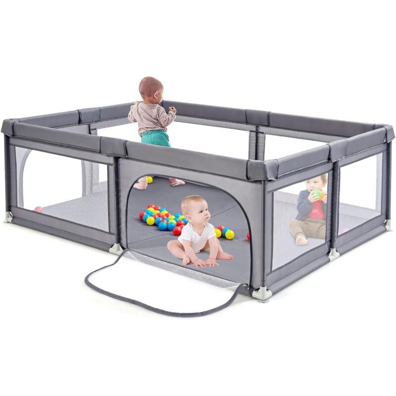 foto del prodotto costway box per bambini, recinto per neonati, centro attivit stabile e atossico, box per interno ed esterno con palline grigio scuro 