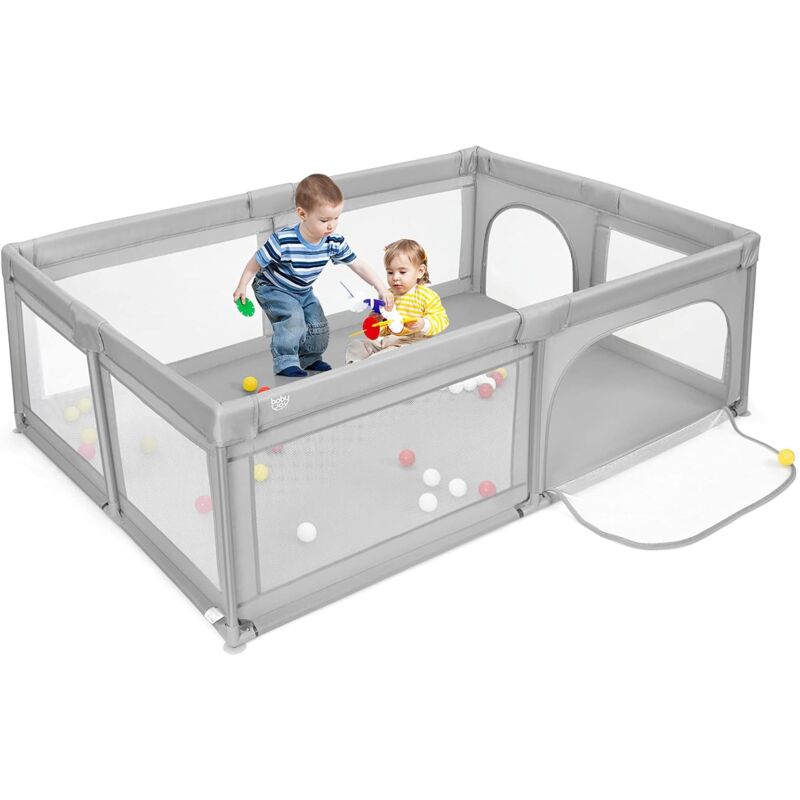 foto del prodotto costway box per bambini, recinto per neonati con tappetino, centro attivit stabile e atossico, box per interno ed esterno con palline, grigio