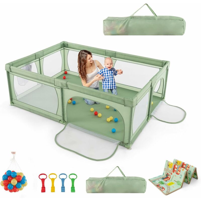 foto del prodotto costway box per bambini, recinto per neonati con tappetino, centro attivit stabile e atossico, box per interno ed esterno con palline, verde