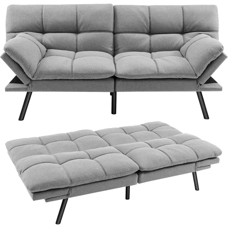 foto del prodotto costway canap lit convertible 5 en 1 avec dossier et accoudoirs r glables, canap futon 3 places en mousse m moire, pieds m talliques, pour