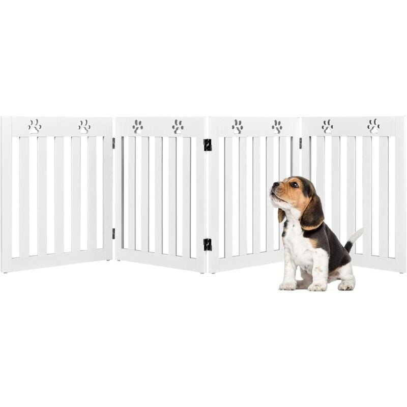 foto del prodotto costway cancelletto di sicurezza pieghevole, barriera per animali domestici, in legno, 4 pannelli, 203 x 60 x 1,5 cm bianco 