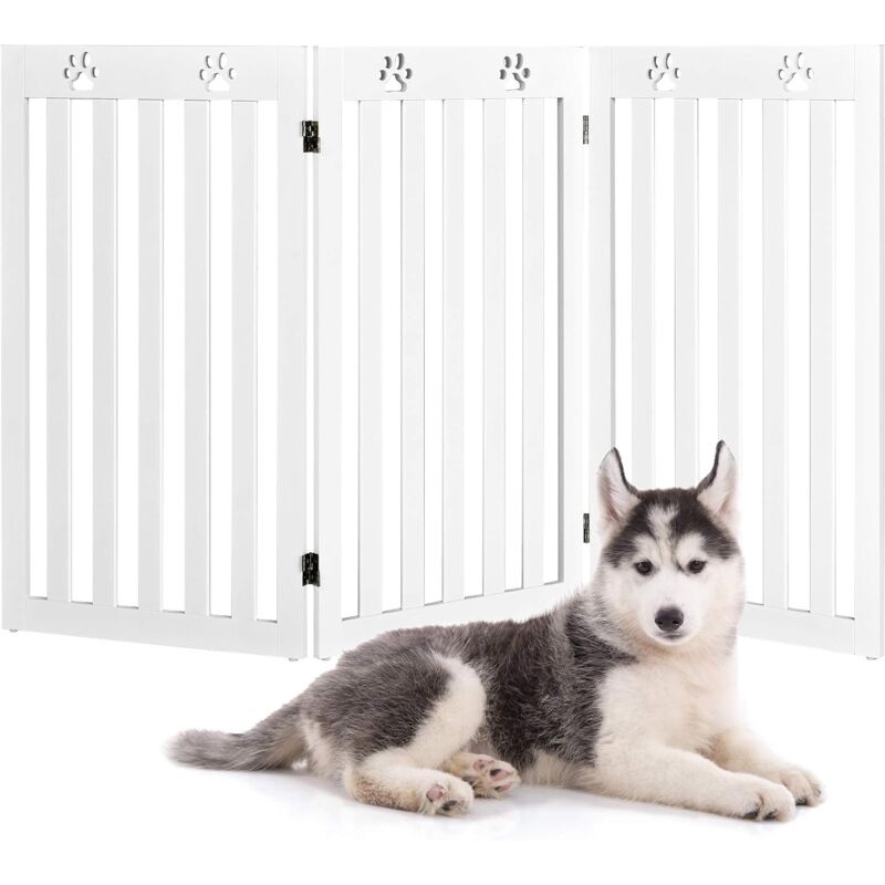 foto del prodotto costway cancelletto per cani di legno pieghevole, con 3 4 pannelli e cuscinetti antiscivolo, ideale per scale e porta d ingresso,151,5 x 89,5 cm