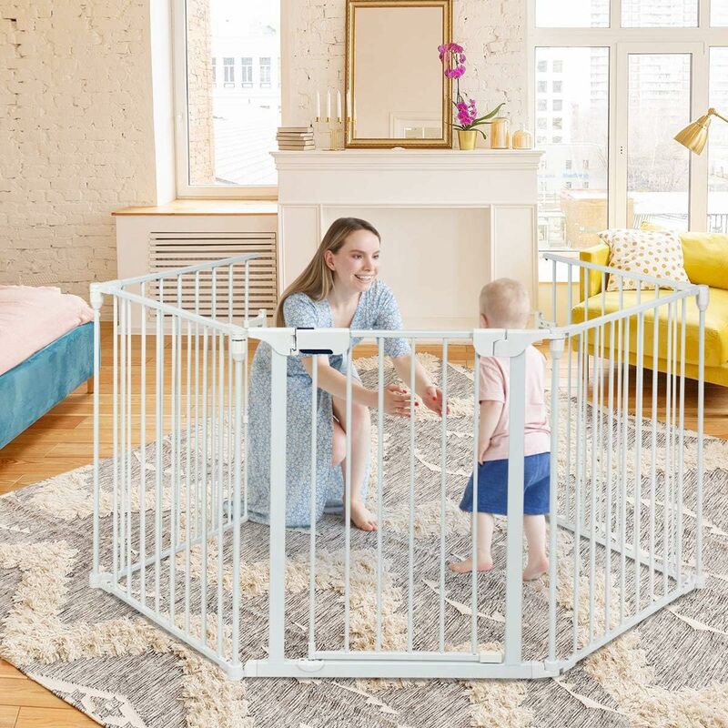 foto del prodotto costway cancello di sicurezza per bambini, cancelletto di metallo per animali domestici, cancello regolabile con porta apribile, barriera per