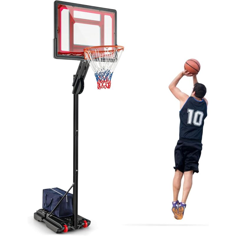 foto del prodotto costway canestro da basket da 1,55m a 3,1m, canestro da basket portatile e regolabile a 10 livelli, con tabellone da 82cm, 2 ruote e borsa, per