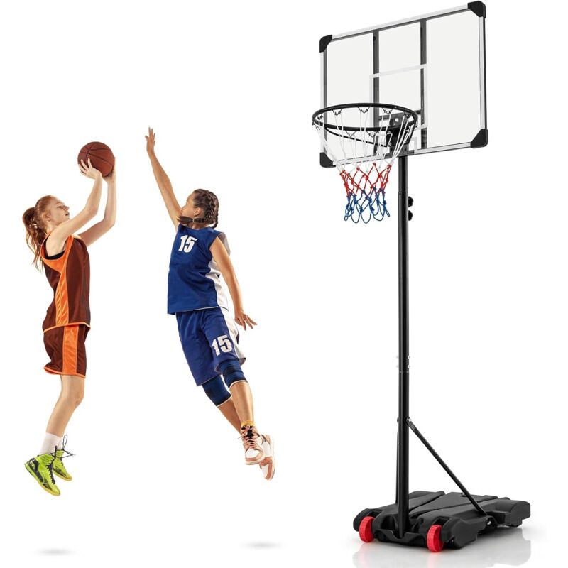 foto del prodotto costway canestro da basket portatile e regolabile in altezza 223 253 cm, canestro da basket da esterno ed interno con tabellone antisfondamento, base