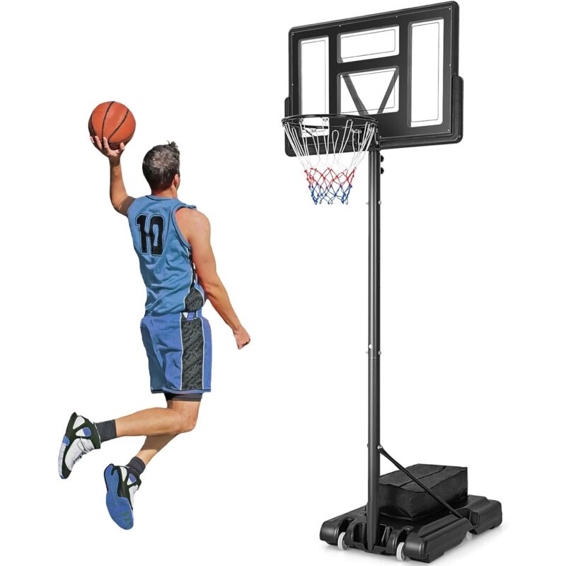 foto del prodotto costway canestro da basket regolabile in altezza a 11 livelli, canestro da basket portatile con tabellone da 110 cm, base riempibile e sacca peso,