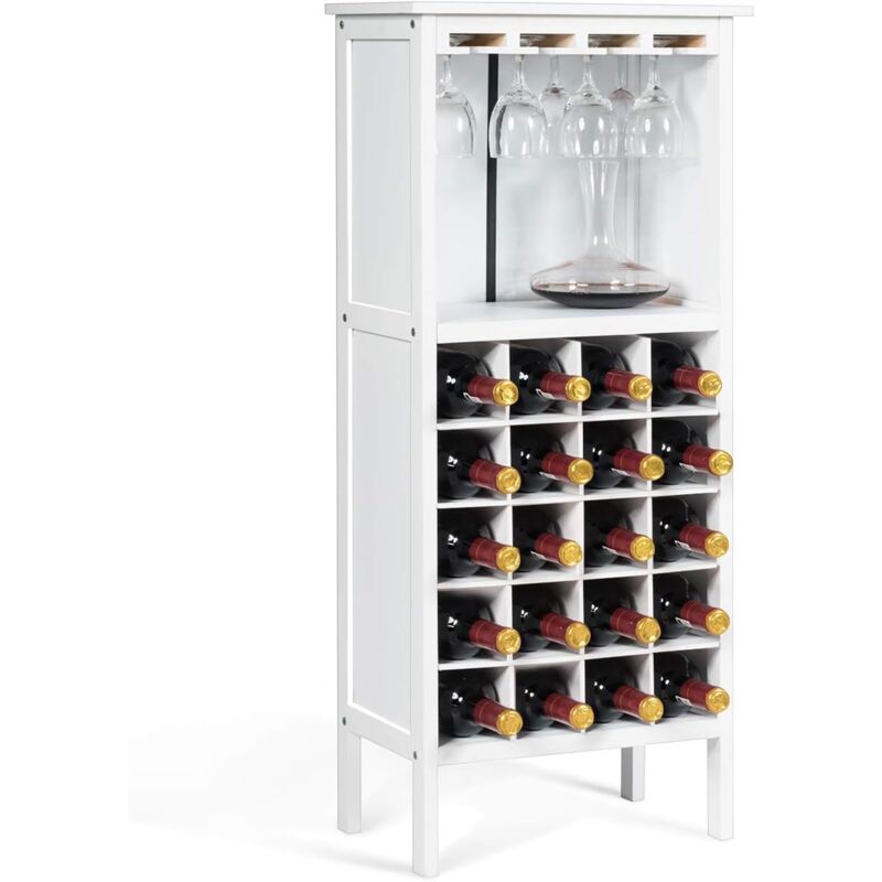 foto del prodotto costway cantinetta portabottiglie in legno, scaffale per vino con portabicchiere calici, portavino per 20 bottiglie e 4 calici, 42 x 24.5 x 96 cm