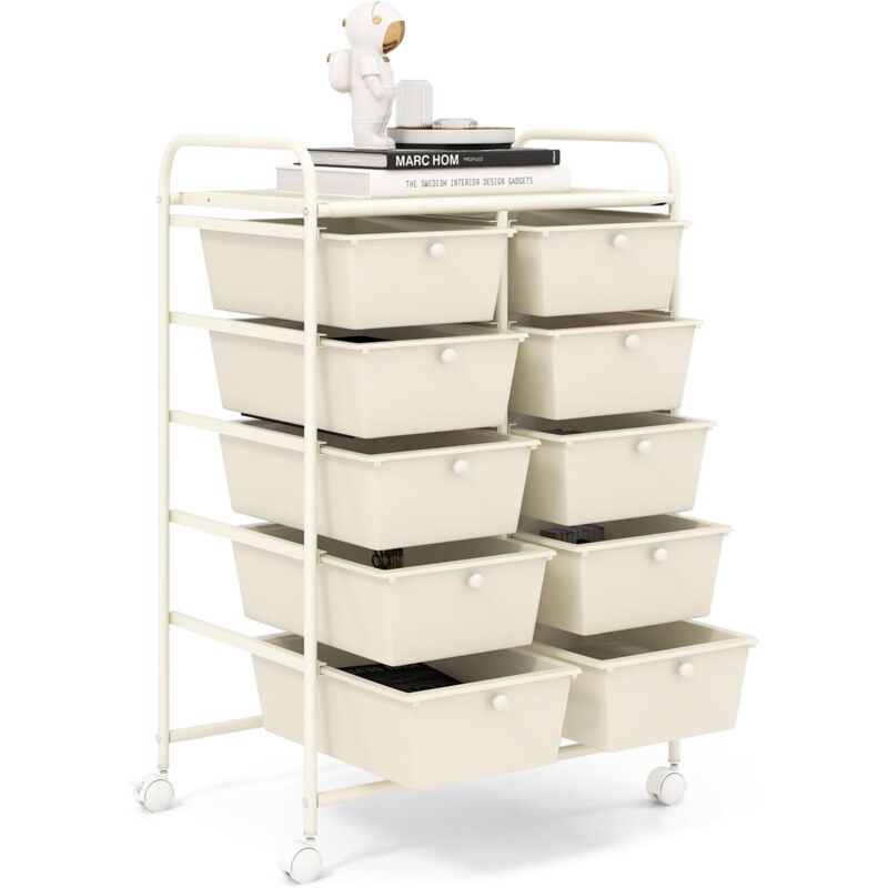 foto del prodotto costway carrello a 10 cassetti con ruote, carrello di stoccaggio con stabilit elevata, carrello multiuso per casa ufficio e scuola, 65,5 x 37 x 87