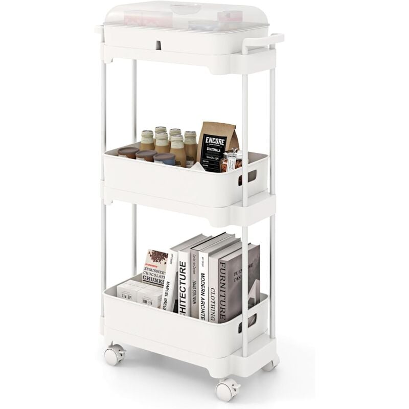 foto del prodotto costway carrello a 3 livelli con ruote bloccabili, carrello di stoccaggio con coperchio e scaffali rimovibili, struttura in lega di alluminio, per