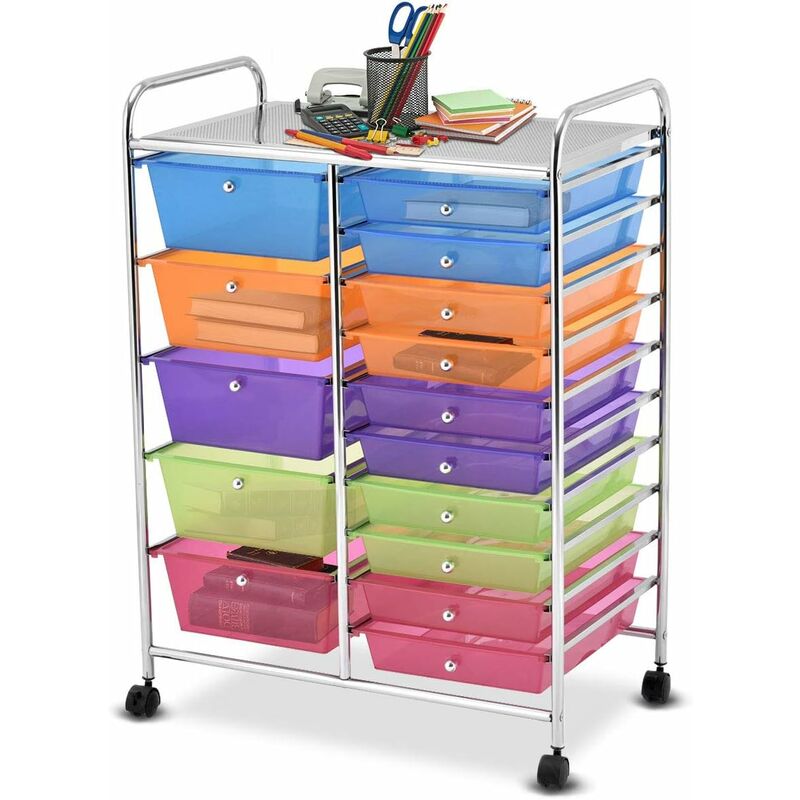 foto del prodotto costway carrello con 15 cassetti impilabili, carrello di stoccaggio con ruote, carello portaoggetti per casa e ufficio, 62,5 x 37 x 87 cm
