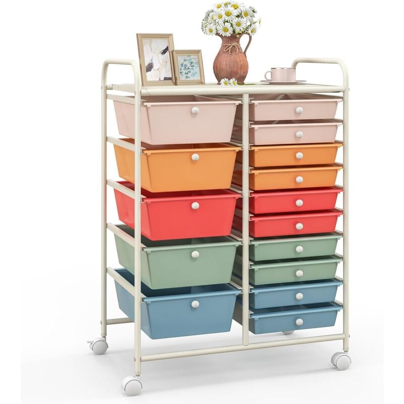 foto del prodotto costway carrello con 15 cassetti impilabili, carrello di stoccaggio con ruote, carello portaoggetti per casa e ufficio, 62,5 x 37 x 87 cm colorato 