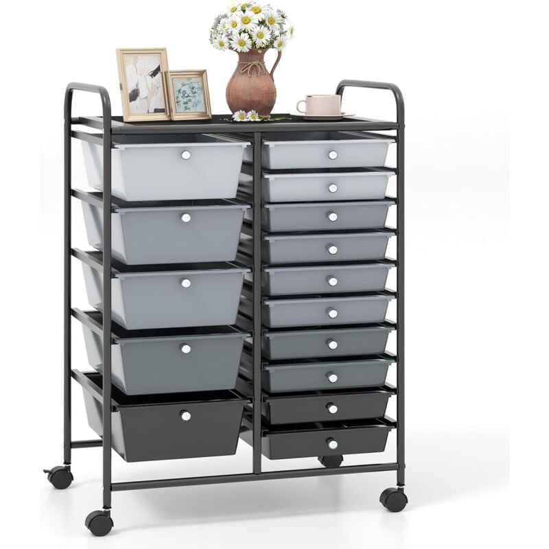 foto del prodotto costway carrello con 15 cassetti impilabili, carrello di stoccaggio con ruote, carello portaoggetti per casa e ufficio, 62,5 x 37 x 87 cm nero 2 