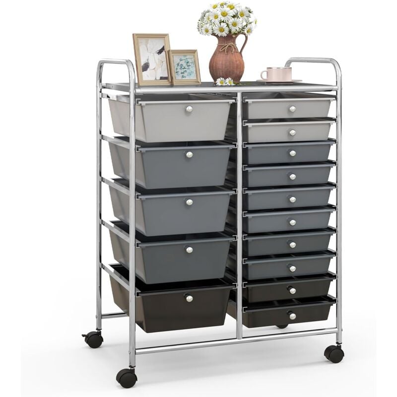 foto del prodotto costway carrello con 15 cassetti impilabili, carrello di stoccaggio con ruote, carello portaoggetti per casa e ufficio, 62,5 x 37 x 87 cm nero 3 