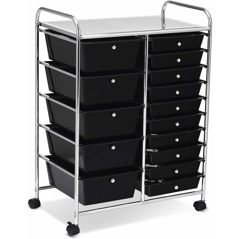foto del prodotto costway carrello con 15 cassetti impilabili, carrello di stoccaggio con ruote, carello portaoggetti per casa e ufficio, 62,5 x 37 x 87 cm nero 
