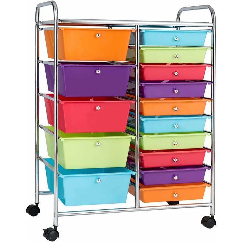 foto del prodotto costway carrello con 15 cassetti impilabili, carrello di stoccaggio con ruote, carello portaoggetti per casa e ufficio, 62,5 x 37 x 87 cm vivace 