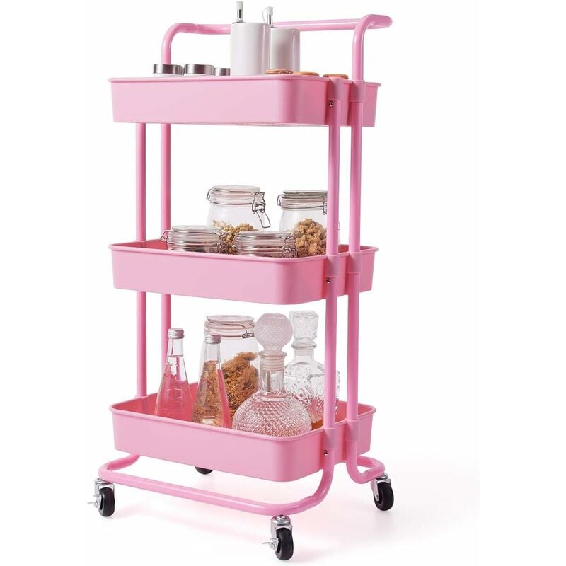 foto del prodotto costway carrello con 3 cesti e maniglia, carrello multifunzione con ruote, carrellino di stoccaggio per bagno cucina e ufficio, 87 x 35 x 42 cm