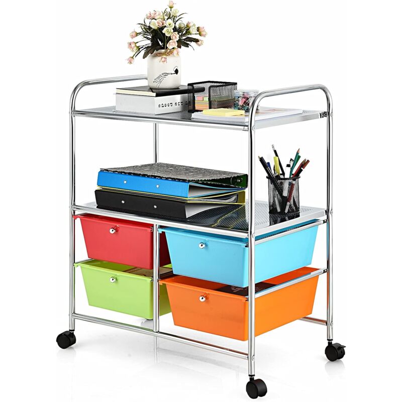 foto del prodotto costway carrello con 4 cassetti e 2 ripiani, carrello portaoggetti con ruote per cucina bagno ufficio, multiuso, 58,5x37x75 cm colorato 2 