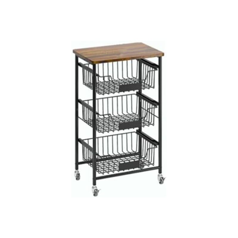 foto del prodotto costway carrello da cucina a 4 piani, carrello mobile con 3 cestini estraibili e etichette, piano in legno, cestini portaoggetti per frutta e