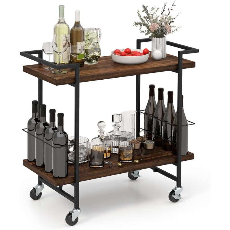 foto del prodotto costway carrello da cucina con ruote bloccabili, carrello bar a 2 livelli con design anticaduta, con robusta struttura metallica, per cucina