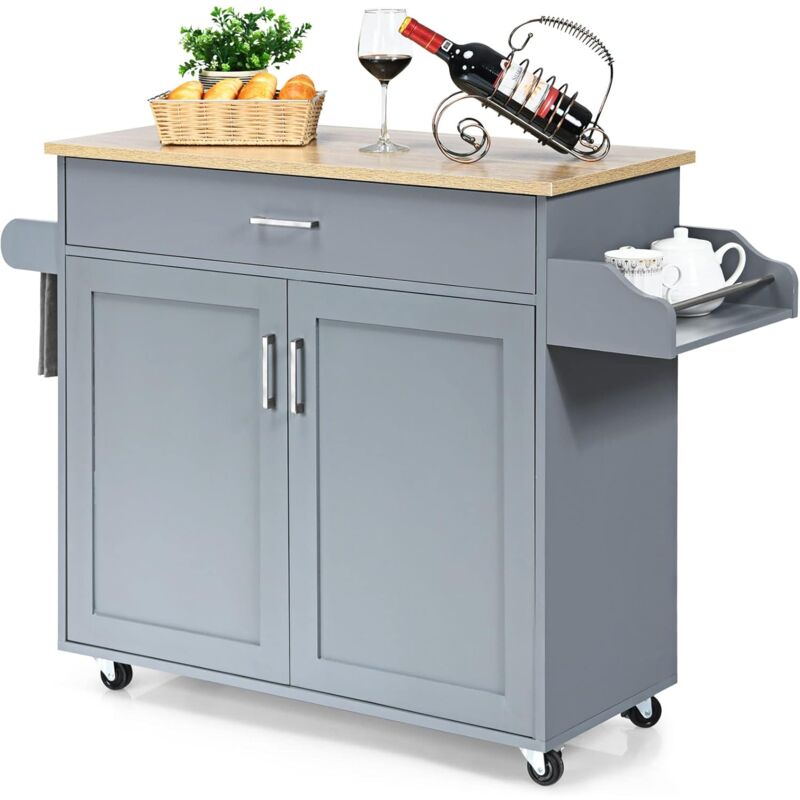foto del prodotto costway carrello da cucina con ruote di gomma, scaffale per microonde carrello servizio, credenza cucina legno moderno elegante, 116 x 37 x 85 cm
