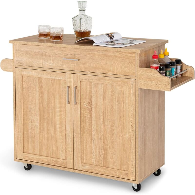foto del prodotto costway carrello da cucina con ruote di gomma, scaffale per microonde carrello servizio, credenza cucina legno moderno elegante, 116 x 37 x 85 cm
