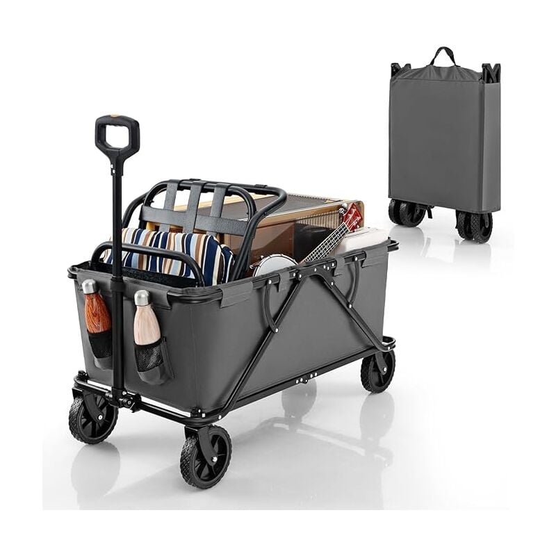 foto del prodotto costway carrello da spiaggia pieghevole, carrello da campeggio con maniglia regolabile e 360 ruote, portabottiglie e tasca portaoggetti, 170l, per