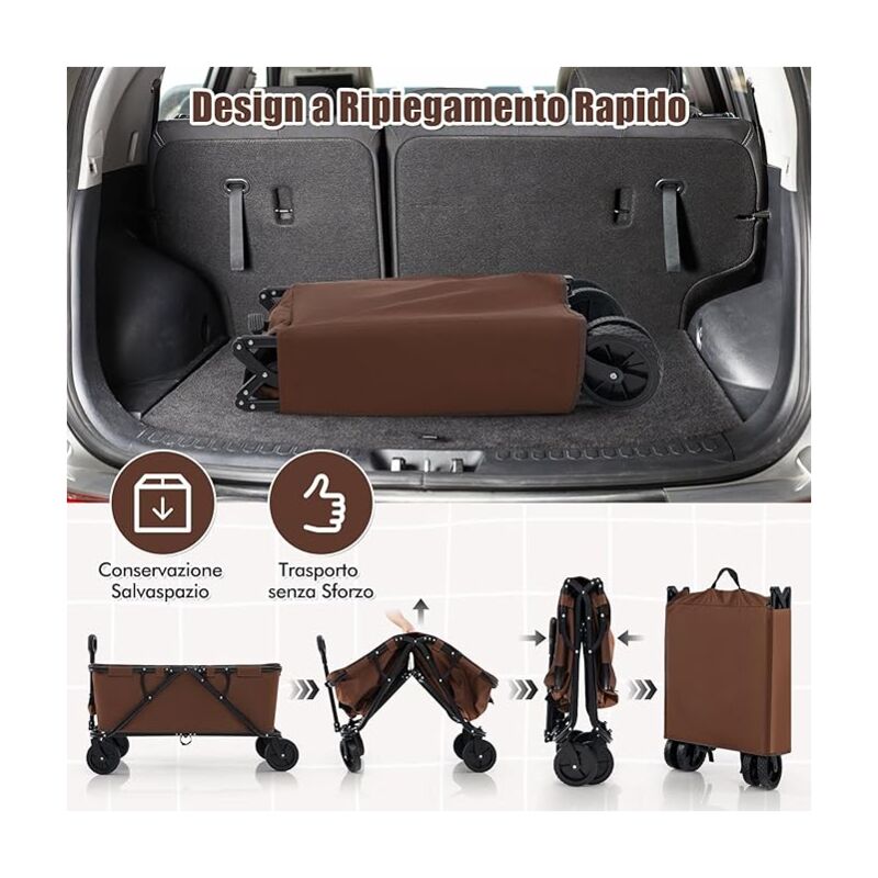 foto del prodotto costway carrello da spiaggia pieghevole, carrello da campeggio con maniglia regolabile e 360 ruote, portabottiglie e tasca portaoggetti, 170l, per
