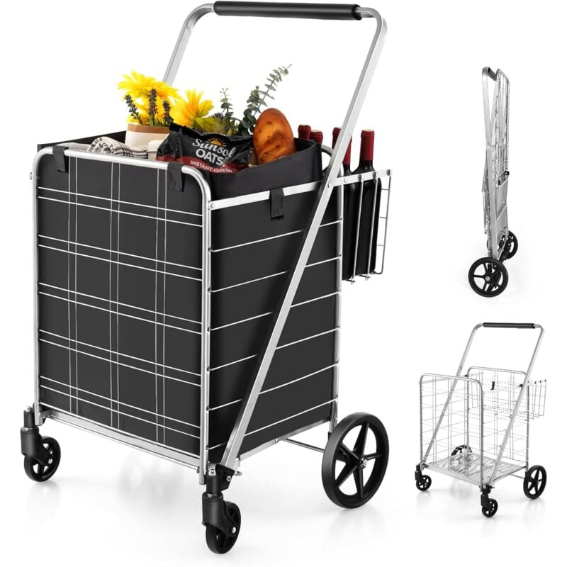 foto del prodotto costway carrello della spesa pieghevole con sacca, carrello portaspesa con ruote girevoli a 360 , 2 cesti, capacit di carico 150 kg, 126 l, 66 x