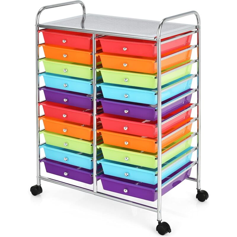 foto del prodotto costway carrello di stoccaggio con 20 cassetti, carrello portaoggetti con 4 ruote, carrello multiuso per scuola ufficio cucina, 64 x 39 x 88 cm