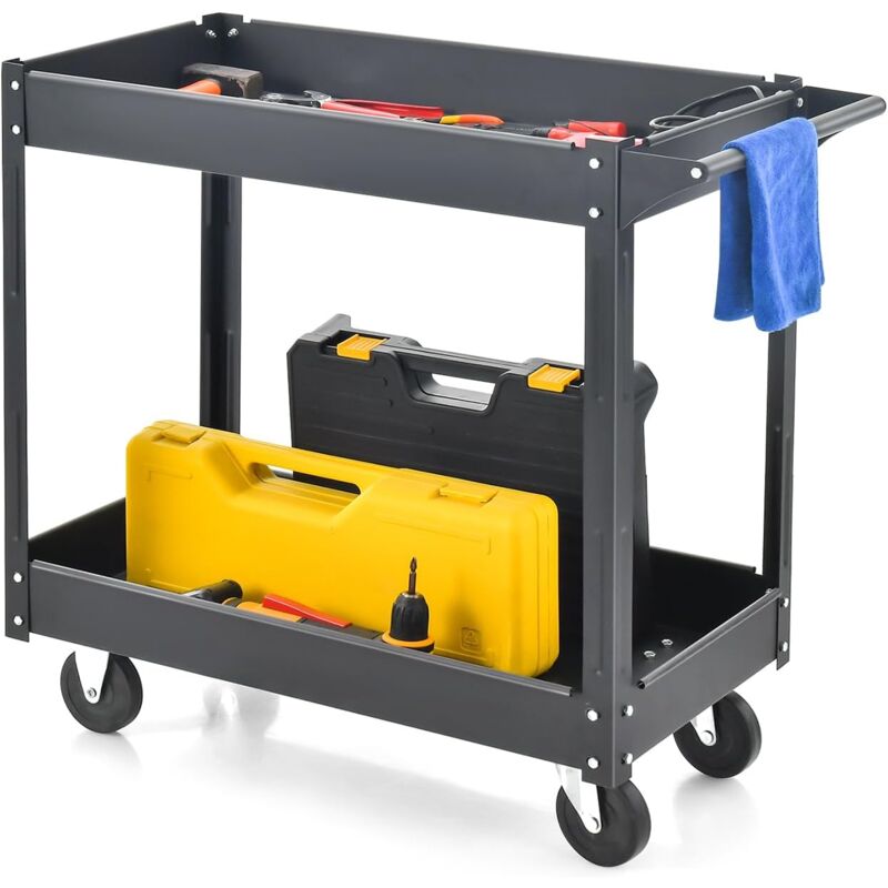 foto del prodotto costway carrello multiuso a 2 livelli, carrello multiuso con maniglia e melaio in metallo, capacit di carico di 50 kg nero 