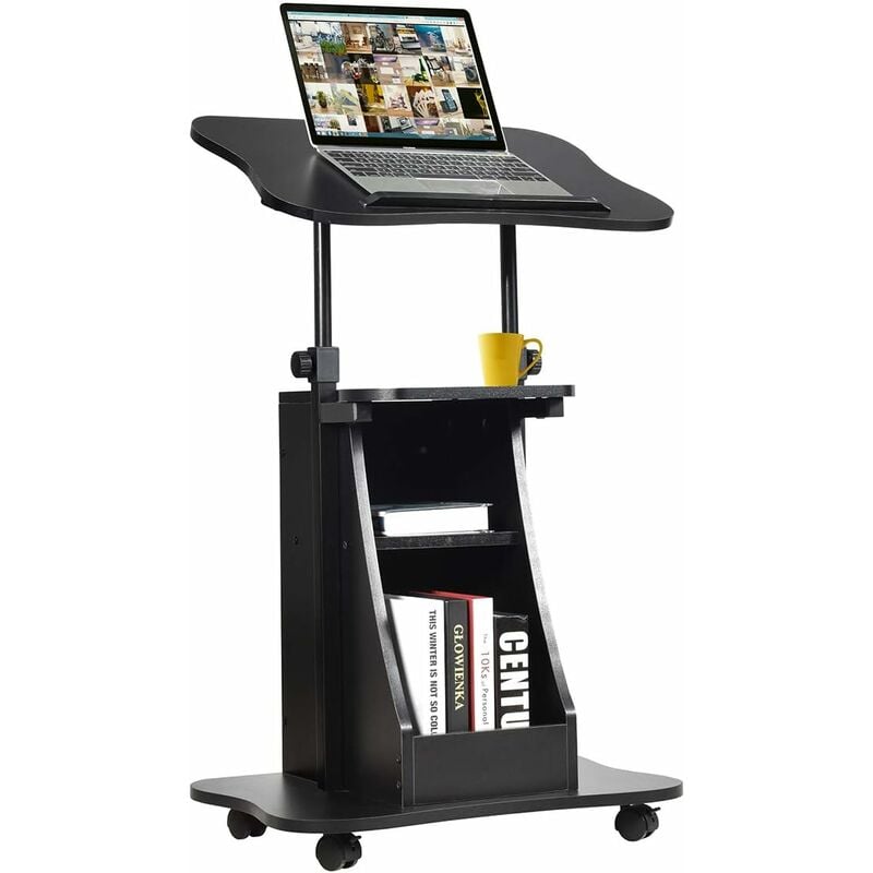 foto del prodotto costway carrello porta computer, altezza regolabile, postazione da lavoro con ruote, carretto porta computer e scrivania con superficie