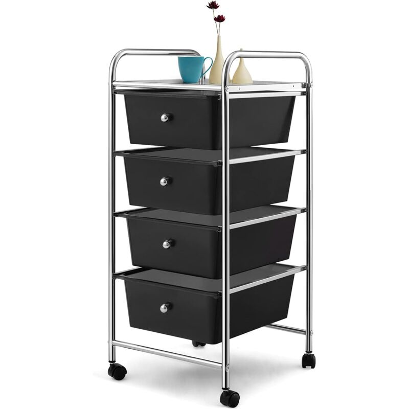 foto del prodotto costway carrello portaoggetti con 4 cassetti, cassettiera rimovibili in plastica, carrello di stoccaggio con ruote per casa bagno e ufficio,