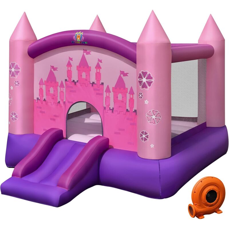 foto del prodotto costway casa gonfiabile, casa gonfiabile 2 in 1 per saltare con scivolo e compressore, casa per bambini con borsa di trasporto per interno ed