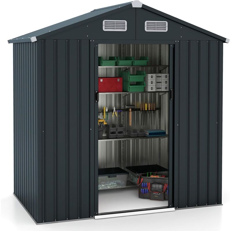 foto del prodotto costway casetta da giardino 3,25 m , capanni da esterno porta attrezzi multifunzionale con tetto inclinato, porte scorrevoli, ventilazione e telaio