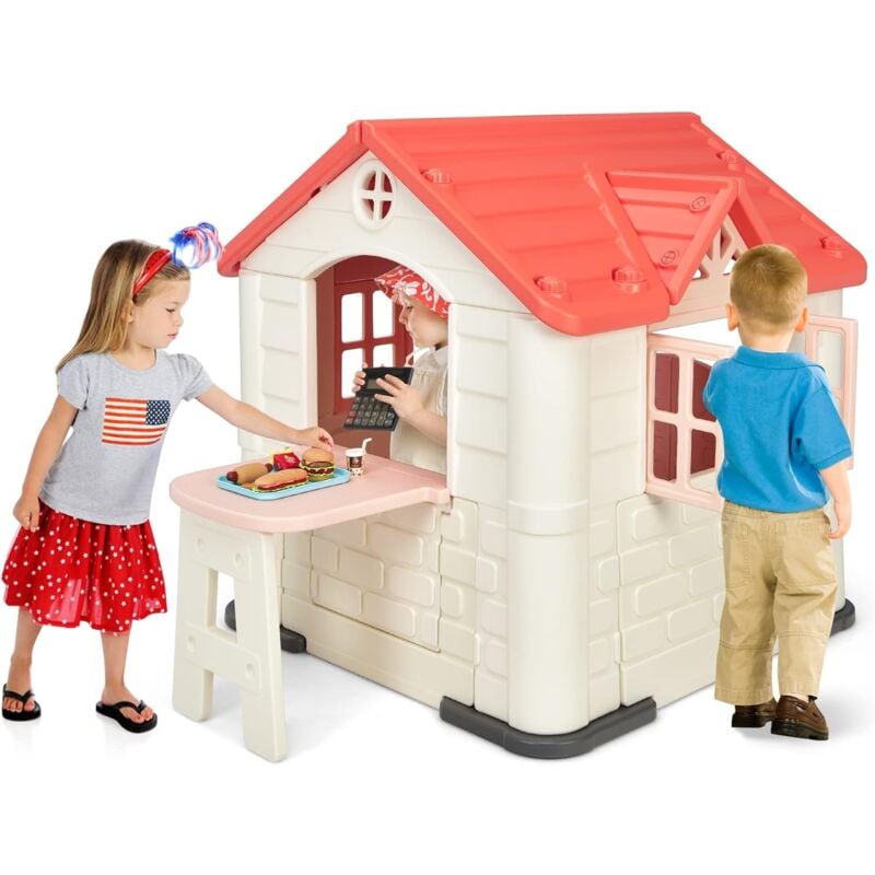 foto del prodotto costway casetta per bambini con porte e finestre, casetta giocattolo con tavolo, set giocattolo con 7 pezzi, ideale per bambini 3 8 anni,